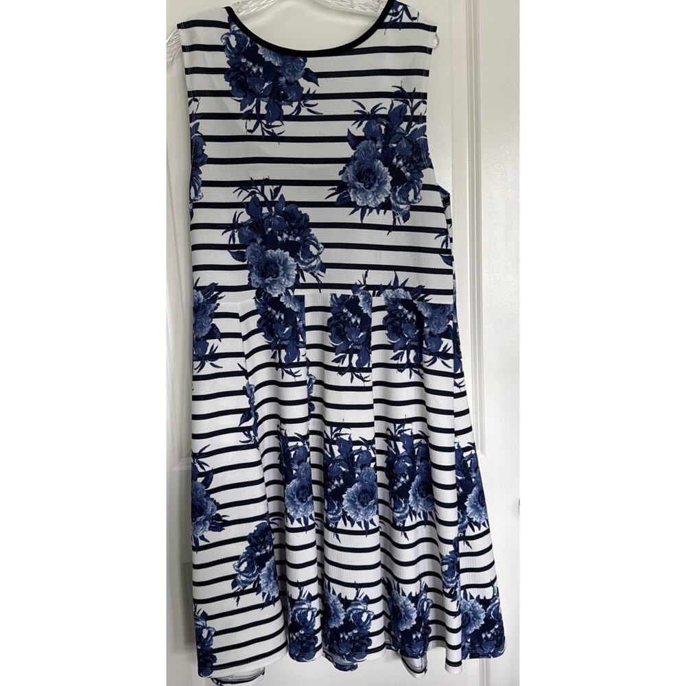 Robbie Bee Signature Dress 2X Blue White Floral Stripe Sleeveless XXL - Picture 4 of 7